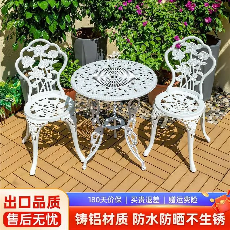 for Outdoor 3 Piece Balcony Table and Chairs Set Cast Aluminum One Table Two Chairs Courtyard Garden Leisure European Coffee
