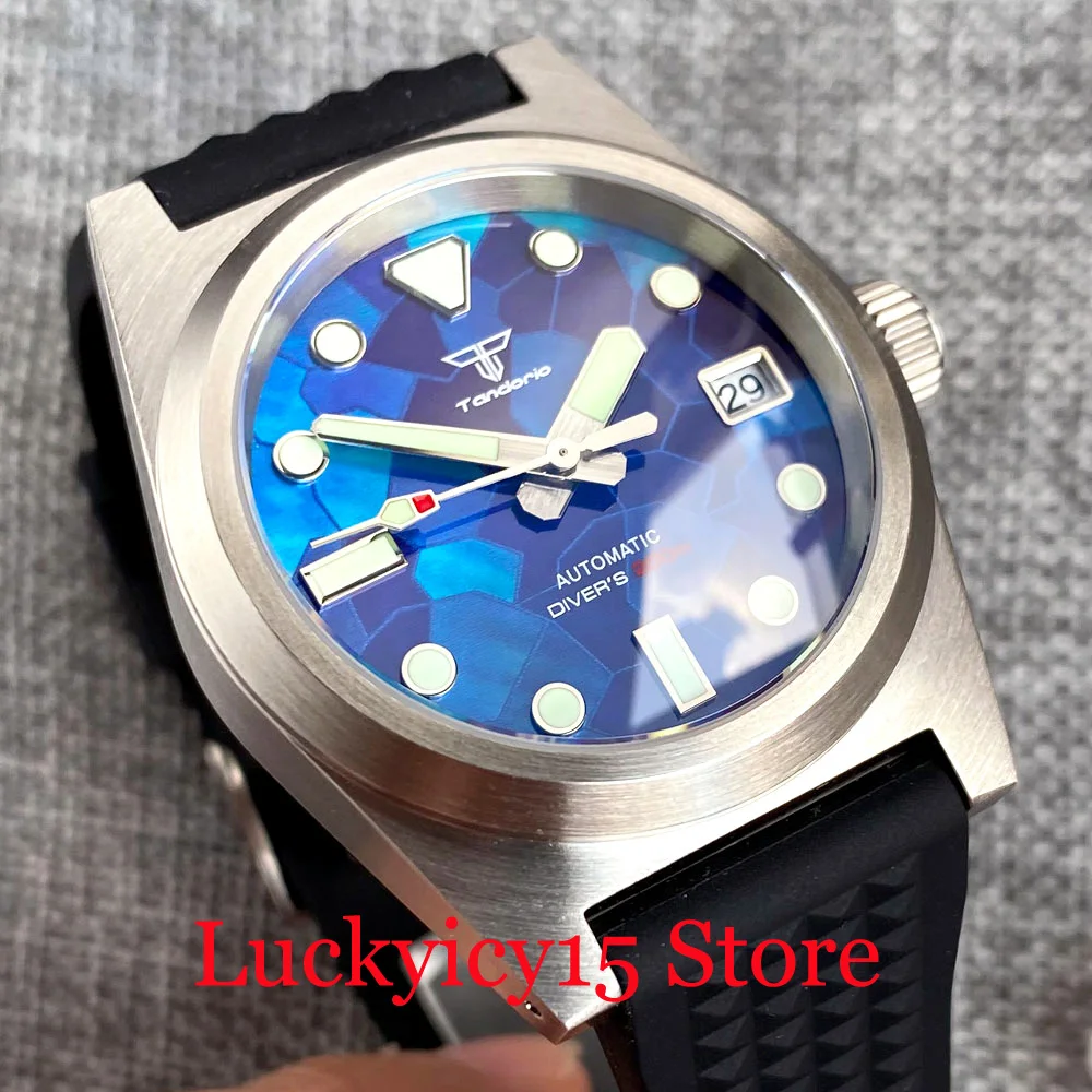 

Tandorio 38MM Mother of Pearl Shell Texture Dial Luminous NH35 Movement Automatic Men Watch 20ATM Sapphire Crystal Waffle Band
