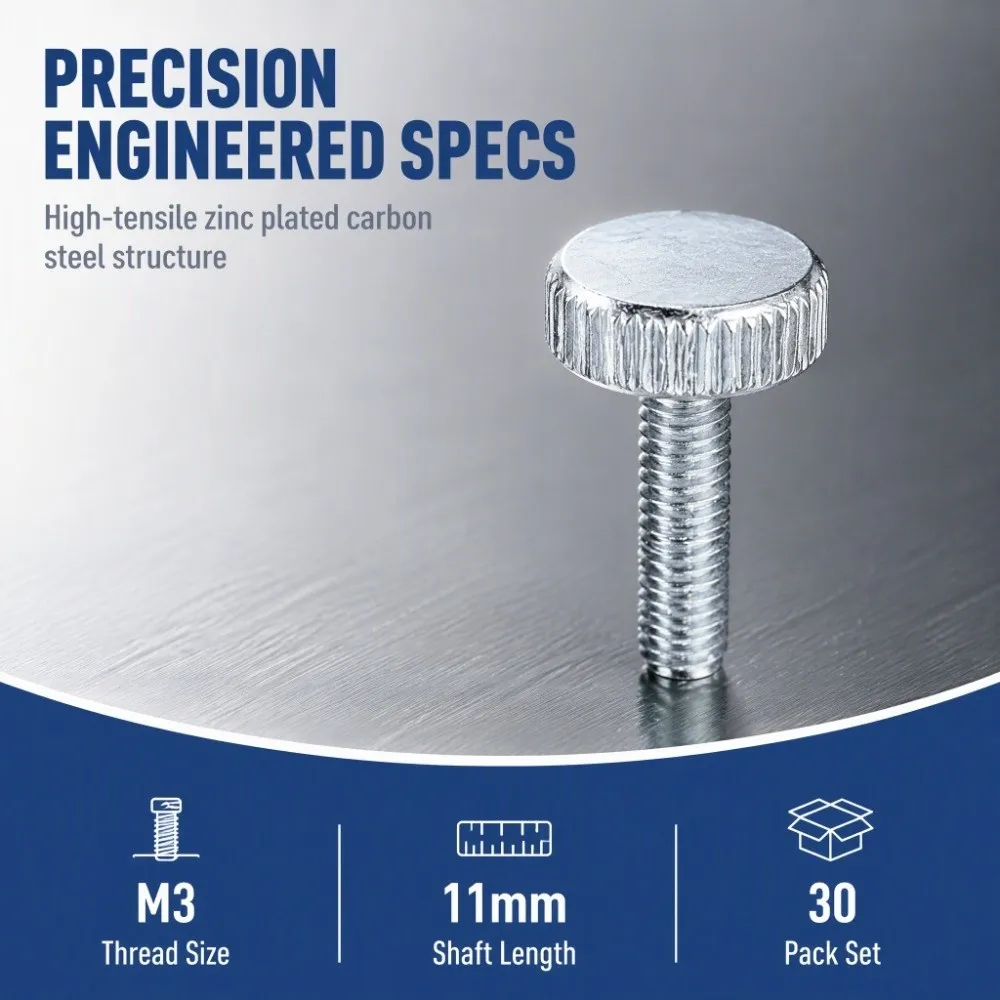 30pcs Portable Fully Threaded Knurled Head Bolts Flat Knurled Head Single Layer Step Thumb Screws Threaded Grip Knobs TV Mount