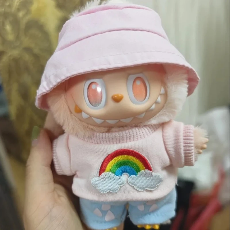 

Doll Clothes for Labubu V1 V2 V3 17cm Vinyl Doll Summer Clothes Rainbow Top Jeans Hat Three-piece Set Cute Toys DIY Accessories