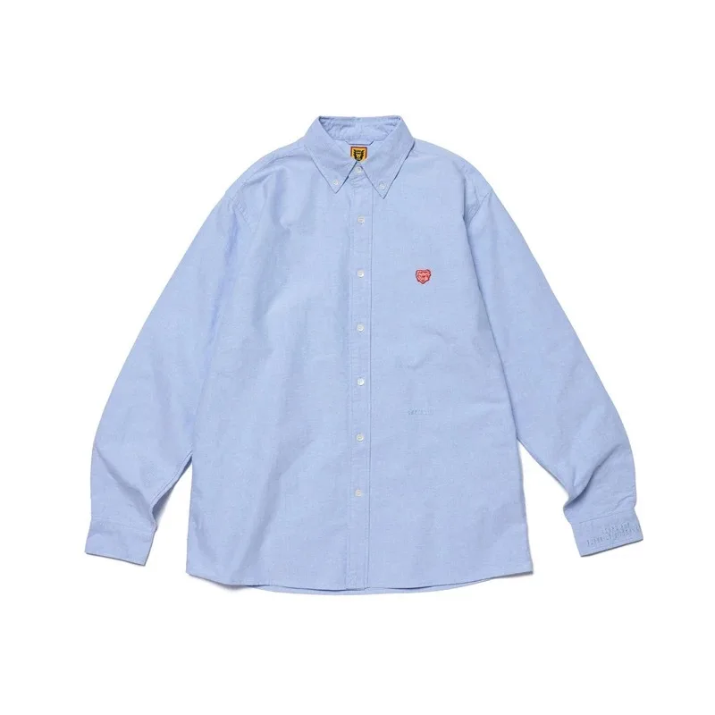 Human Made Style 25AW Stripe Oxford Heart Embroidery Long Sleeve Shirt for Unisex