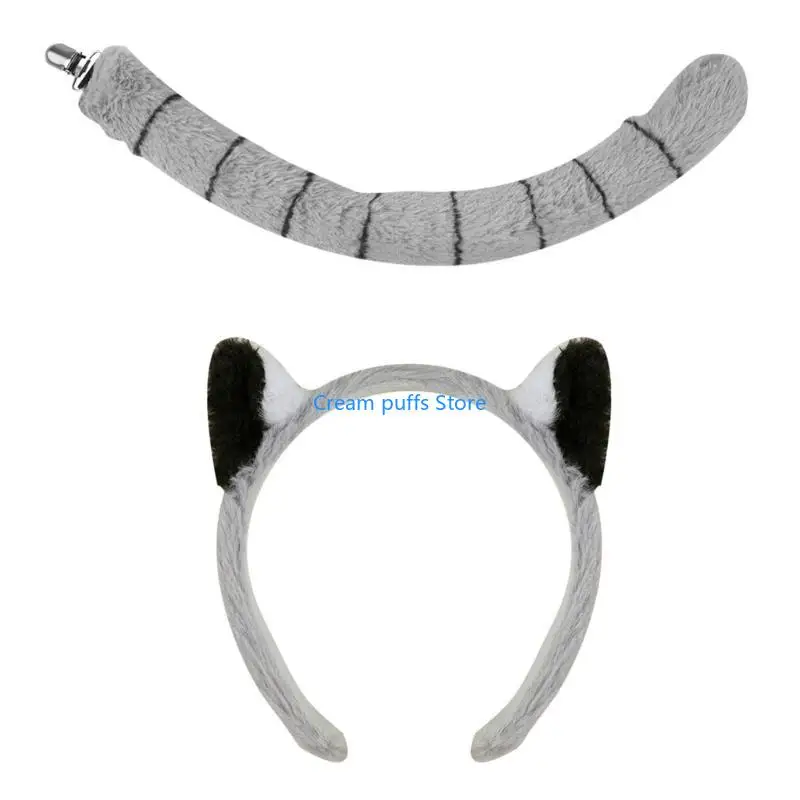 50LE Monkey Costume Monkey Ear Headband Tail Bowtie Glove and Skirt Halloween Lemur Dress up Outfit for Kid Halloween Cosplay