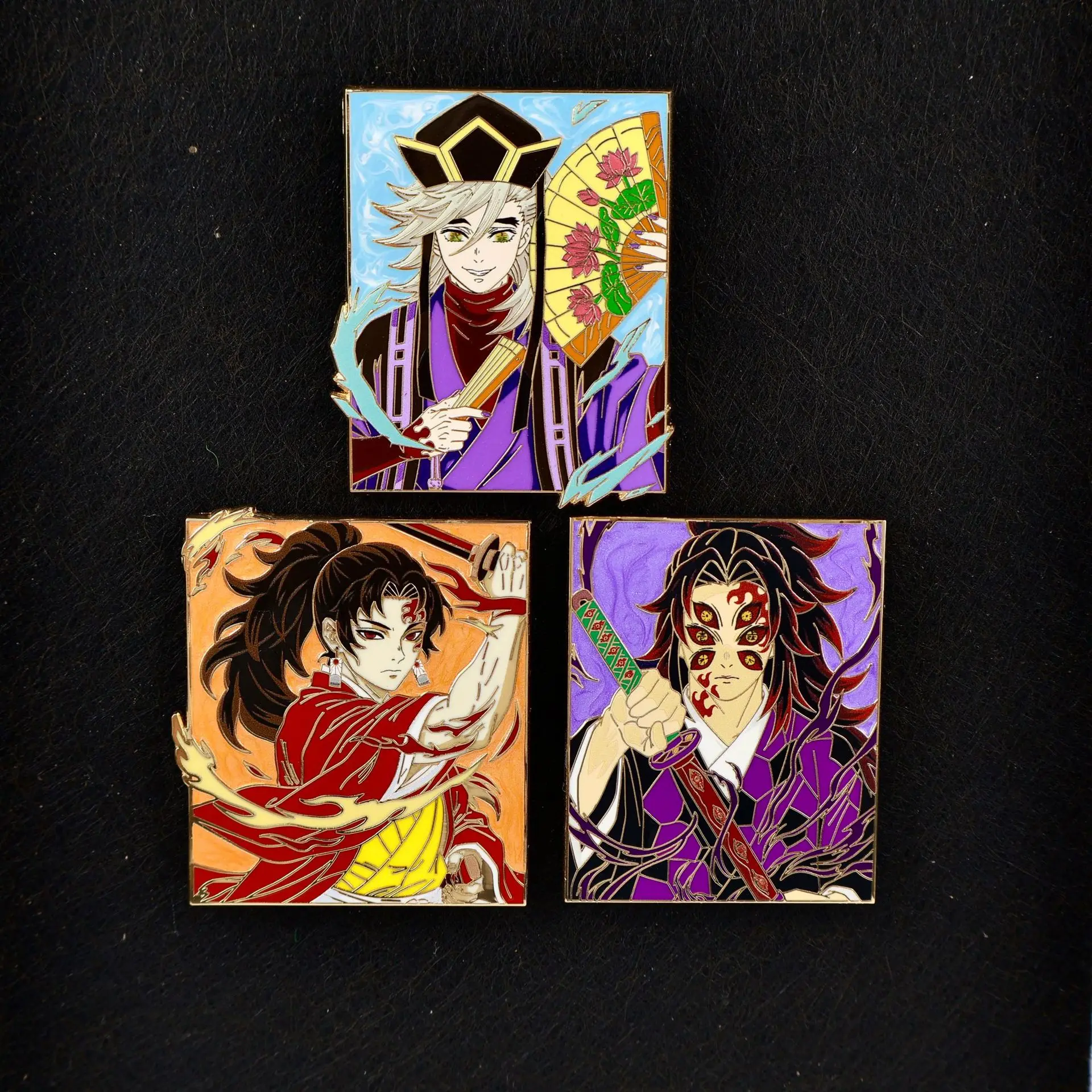 Douma Yoriichi Kokushibou Badges Anime Demon Slayer Pins Pendant Kimetsu No Yaiba Brooches for Bag Clothing Lapel Cosplay Toys