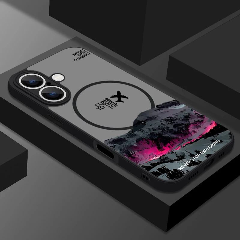 Magnetic Airplane Snow Mountain Case For iPhone 16 17 18 Pro Max Coque iPhone 16e 15 14 13 Pro Max Magnetic For Magsafe Cover