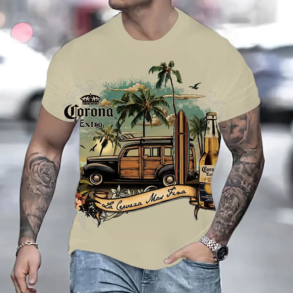 Alphabet 3D Men's Car Printed Retro T-shirt, Short Sleeve, Round Neck, Breathable, Outdoor, Summer