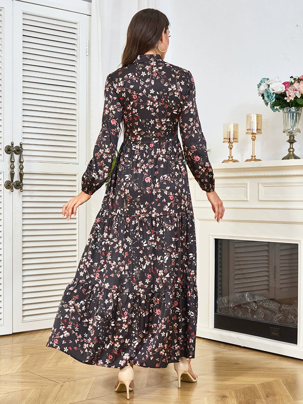 Middle East Saudi Arabia Women's Wear Muslim Luxury Fashion Women's Wear Dubai Printed Robe Waist slimming Dress Robe