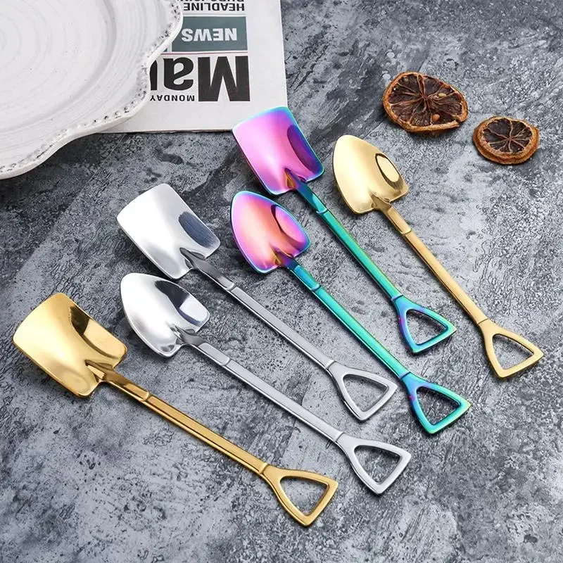 1Pcs Shovel Spoon Stainless Steel Tea Spoons Coffee Spoon for Ice Cream Dessert Scoop Tableware Cutlery Set Kitchen Accessories