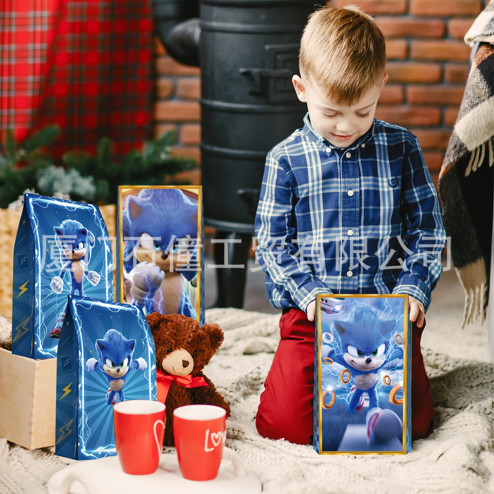 Sonic 12pcs Gift Bag New Creative Bags Cute Cartoon Pattern Candy Sack Fashion Anime Kraft Paper Candy Bag Kids Party Supplies