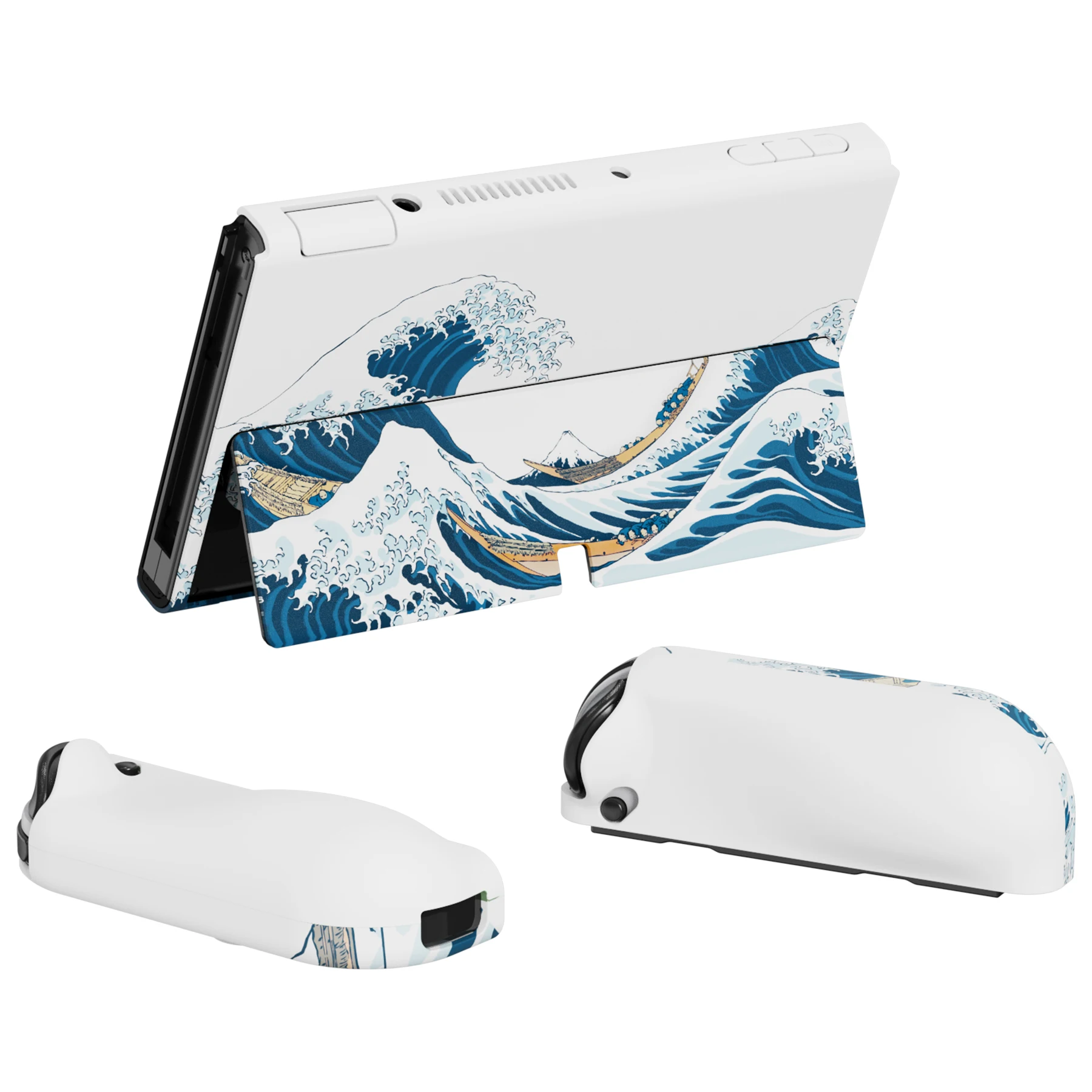 PlayVital AlterGrips Split Design Ergonomic Protective Case for Switch OLED Shell W/Thumb Grips - The Great Wave off Kanagawa