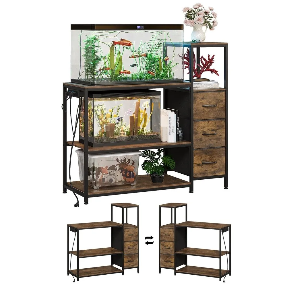 20 29 Gallon Aquarium Stand with Drawers & Power Outlet Brown