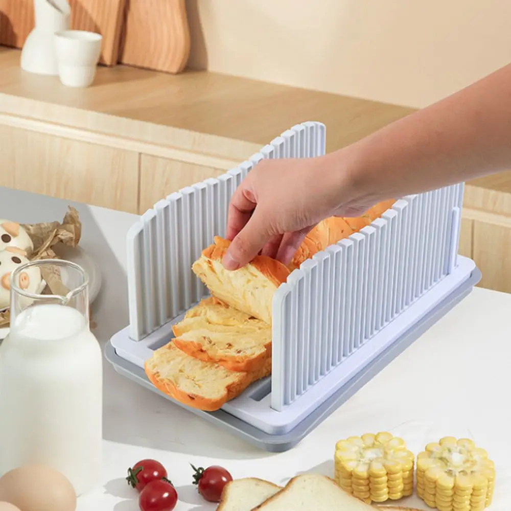 Foldable Manual Bread Slicer with Bread Crumb Tray Adjustable Width Bread Cutting Guide Plastic Toast Slicer Easy To Store