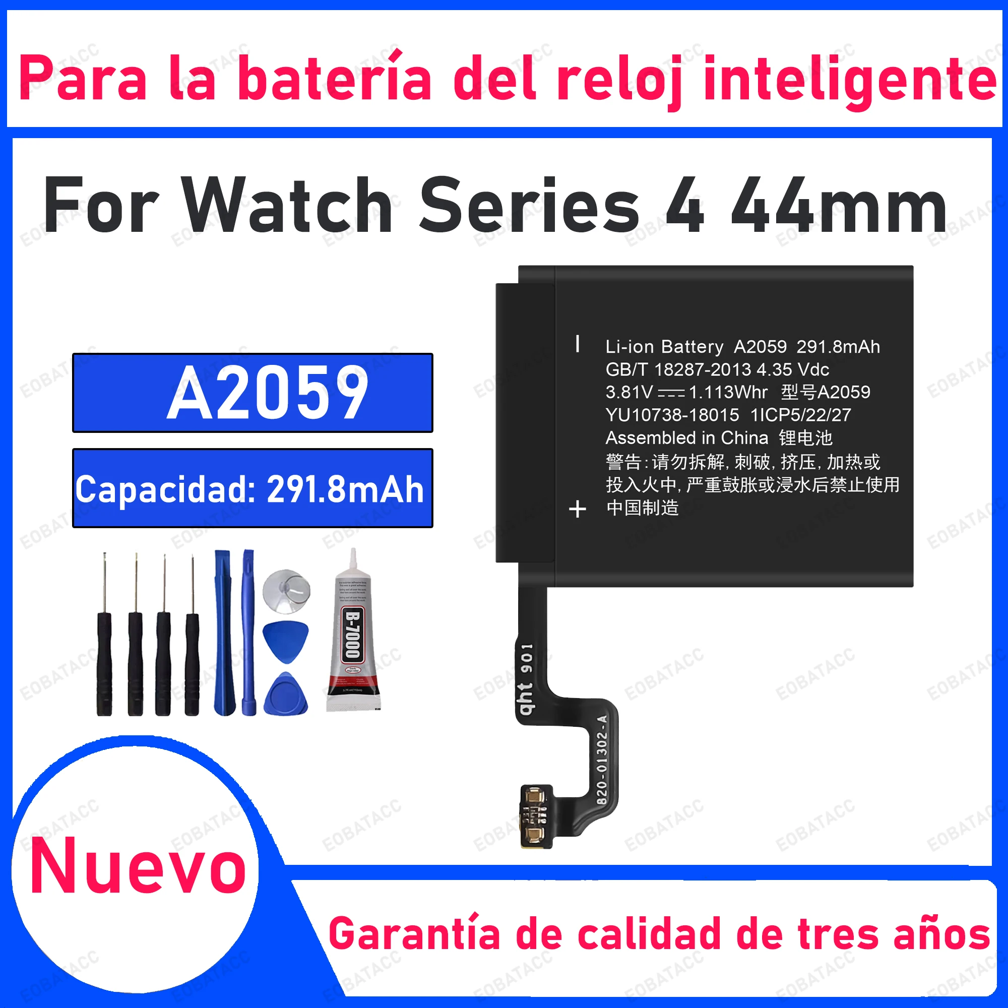 

291.8mAh 100% New A2059 Battery For Series 4 44mm Watch Replacement Bateria+Free Tools