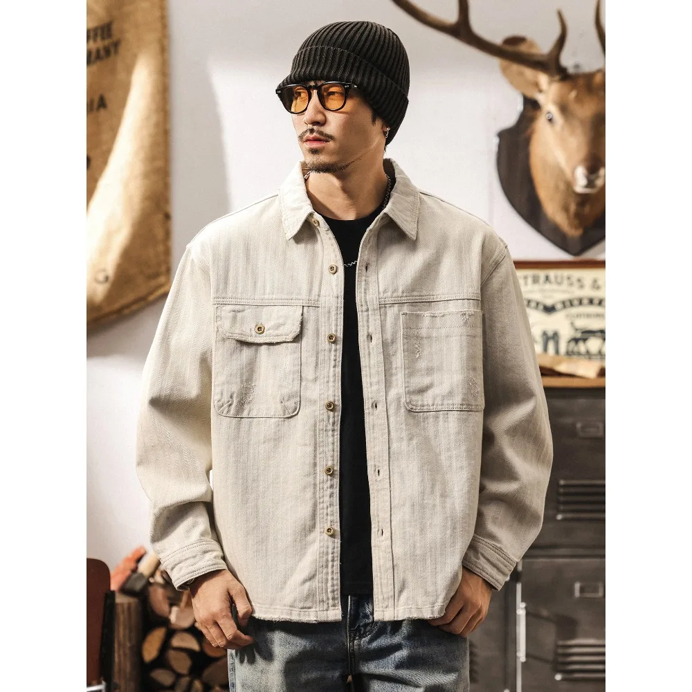 Men's pure cotton washed work shirt, new spring and autumn trendy brand loose long-sleeved shirt jacket