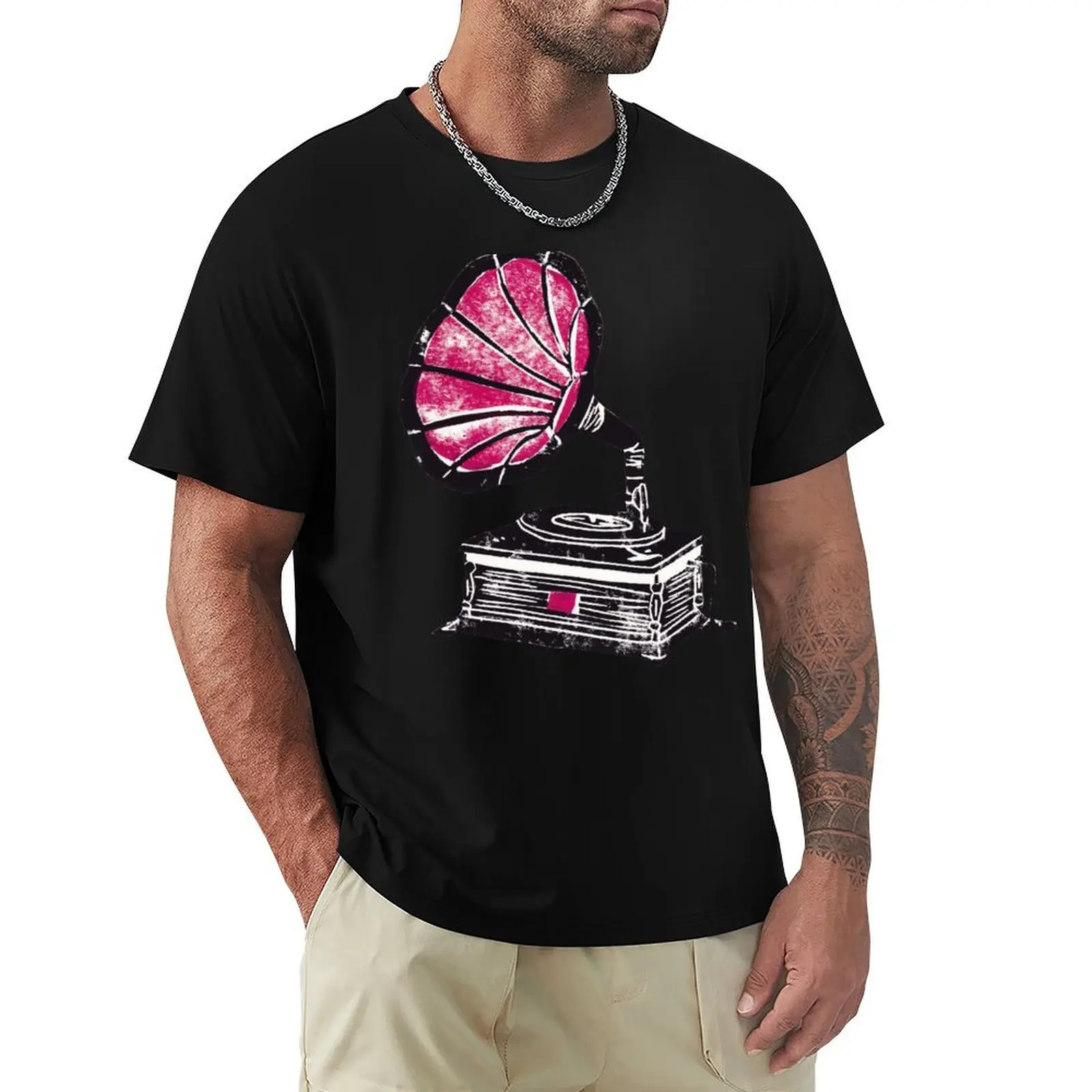 

Linocut Gramophone T-Shirt anime t shirts quick-drying boys whites mens funny t shirts