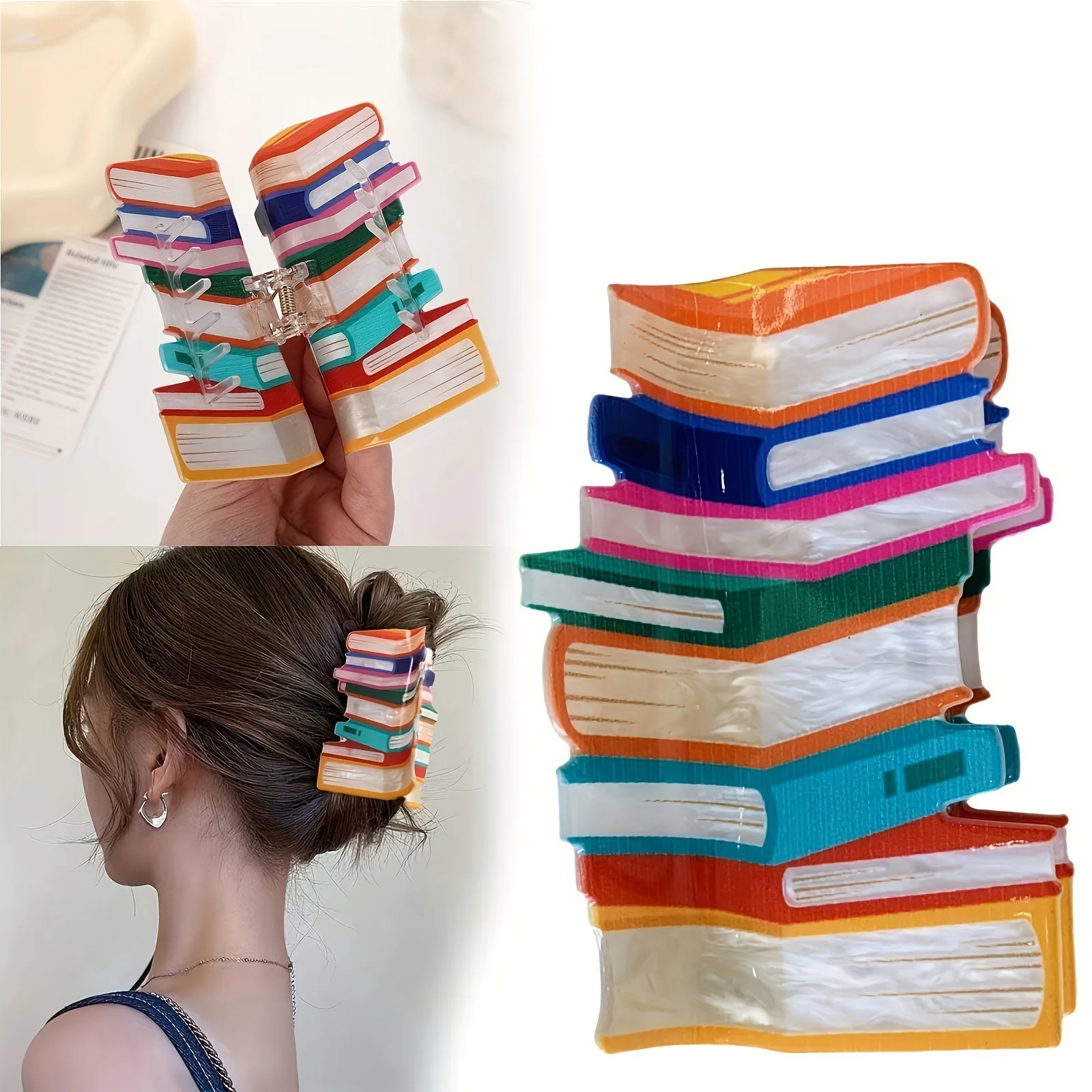 Acryl-Haarklammer Kreatives Buchform-Design Acryl-Haarspange in Dopamin-Farben Wasserwellen-Haarnadel Einzigartiges Design Haaraccessoires