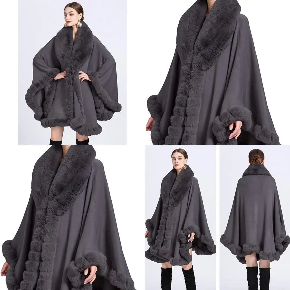 

Женские вечерние шали: пончо из пашмины с воротником из искусственного меха и накидкой