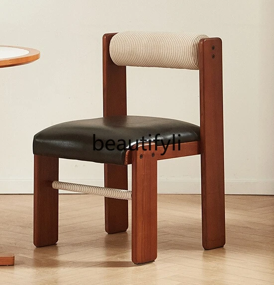 Vintage Dining Chair Light Luxury Leisure Retro Restaurant Dining Home Use Solid Wood Chair Desk Chair
