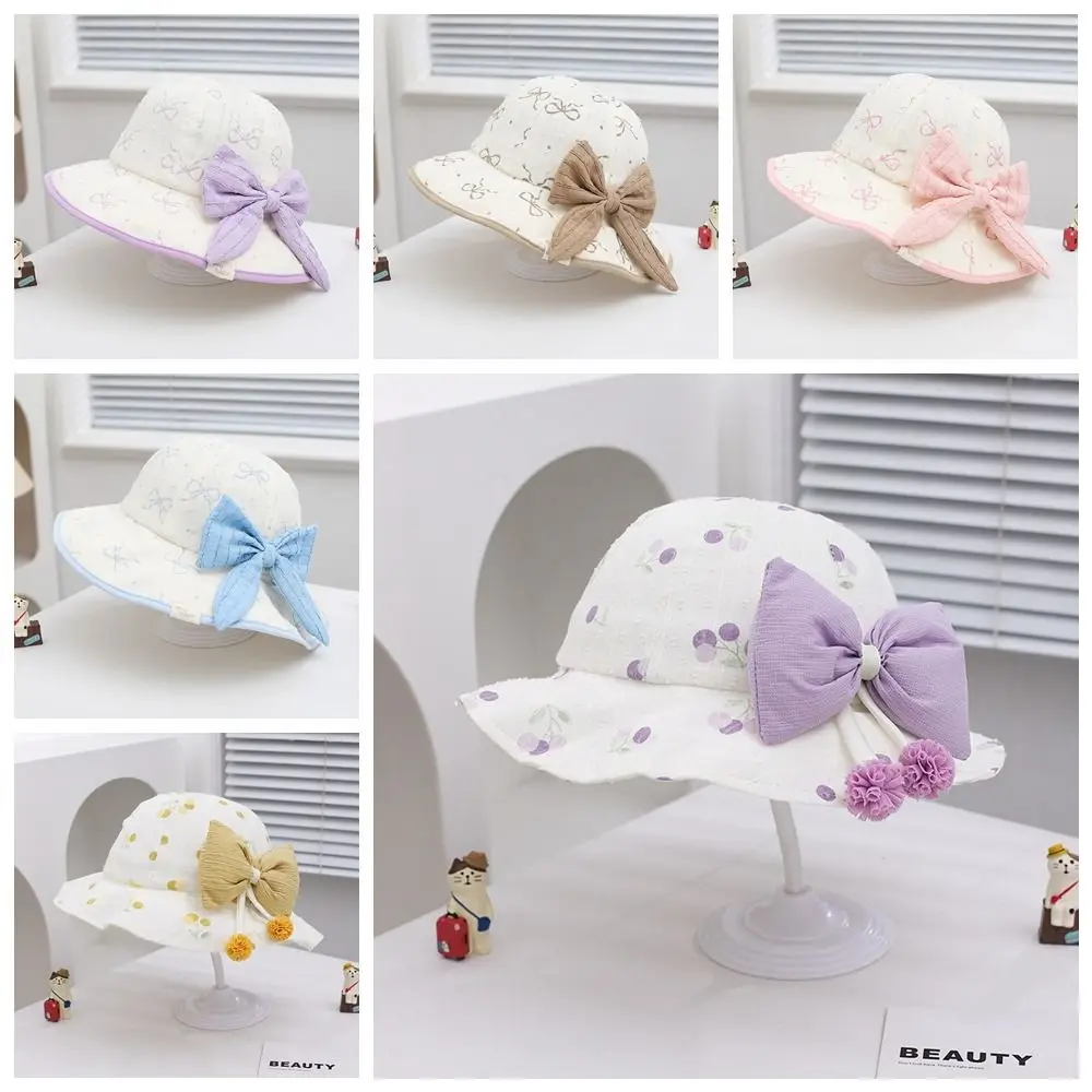 واقية من الشمس Kawaii الأطفال قبعة الشمس Bowknot الأشعة فوق البنفسجية حماية الطفل الصيادين قبعة واسعة حافة ظلة الاطفال قبعة بحافة في الهواء الطلق