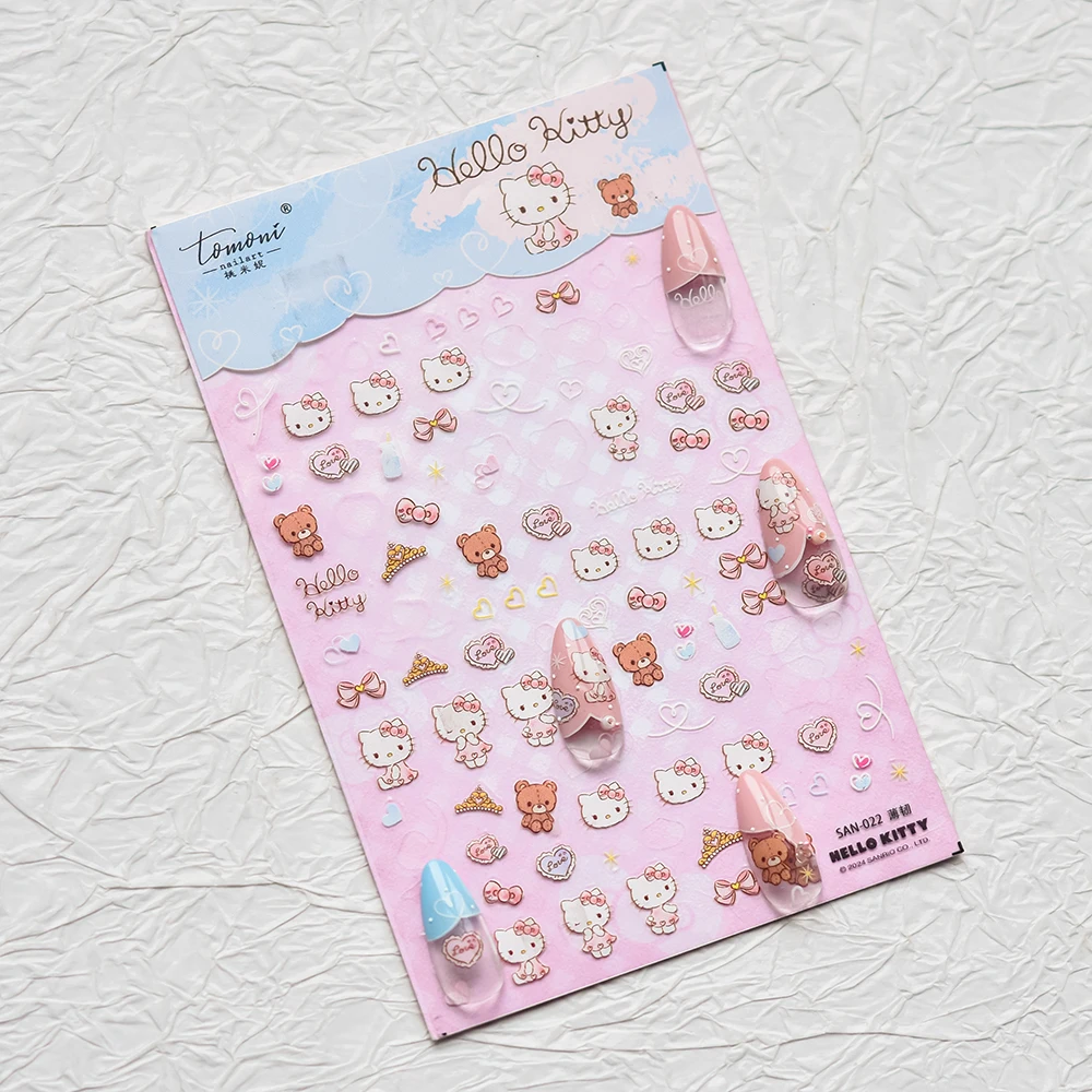 1pcsSanrio Hello Kitty & Kuromi 5D Embossed Nail StickersCute Cartoon Self AdhesiveNail Art Decals Kawaii Character Nail  Sticke