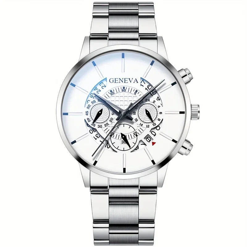 Round Dial Quartz Watch for Men, Stainless Steel Strap