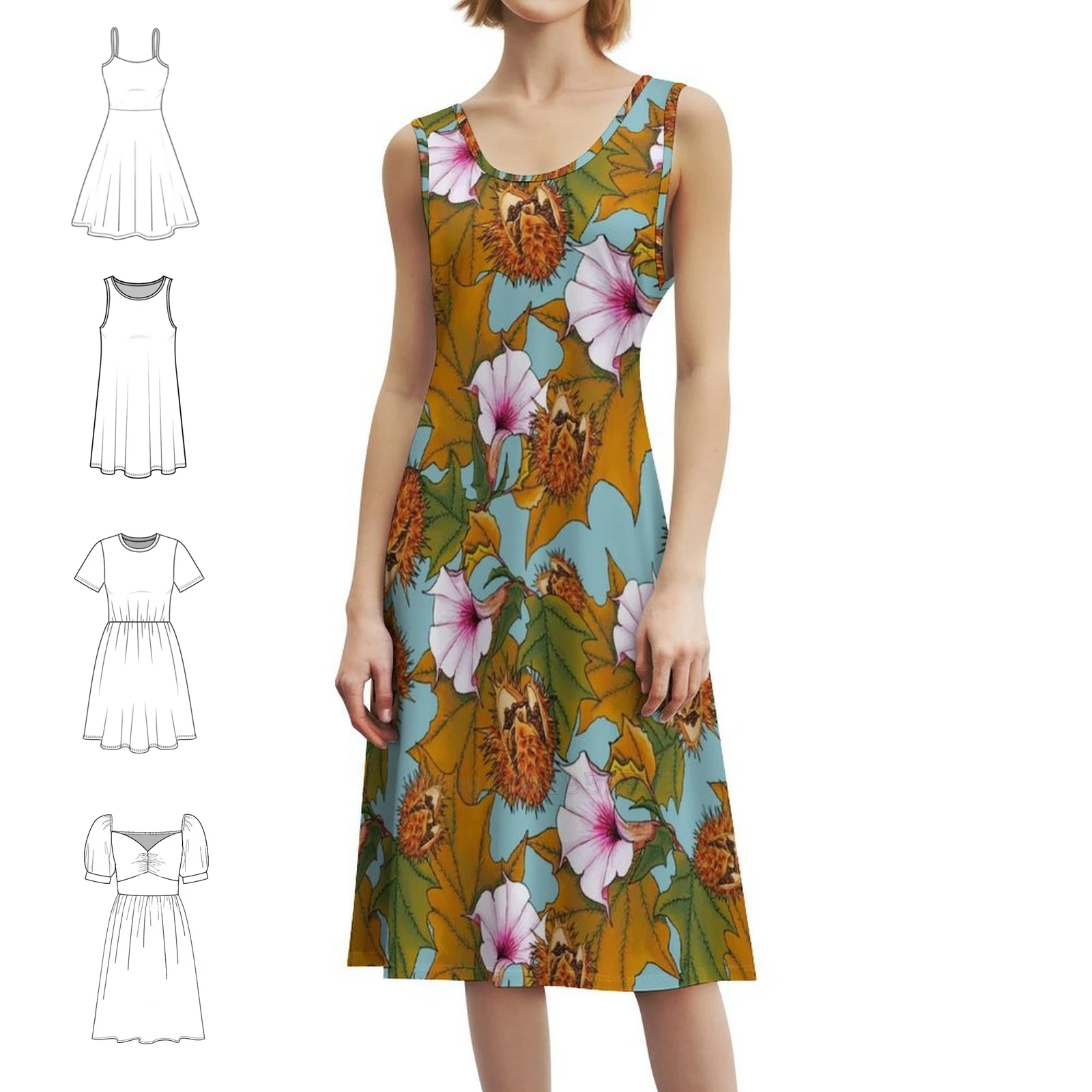 Datura Women's Hip Hop Streetwear Dress Graphic Print Party Club Wear Datura Flowers Pattern Woman Clothes