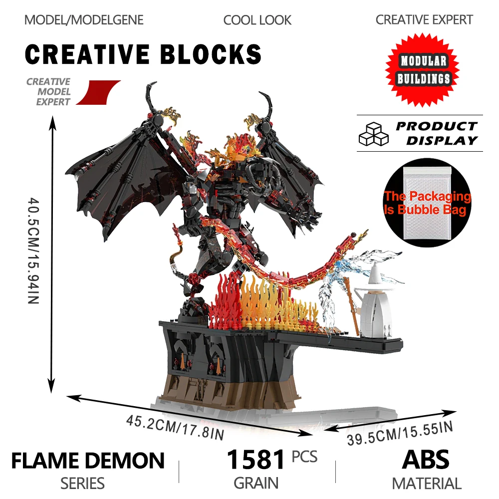 

Flame Demon Dragon Model Building Blocks Educational Assembly Game Movie Sets Bricks Toys Desktop Decor Christmas Gift For Kids