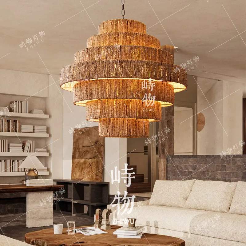 Living room chandelier retro Chinese bed and breakfast dining room bedroom zen Japanese hotel lobby box rattan lamp