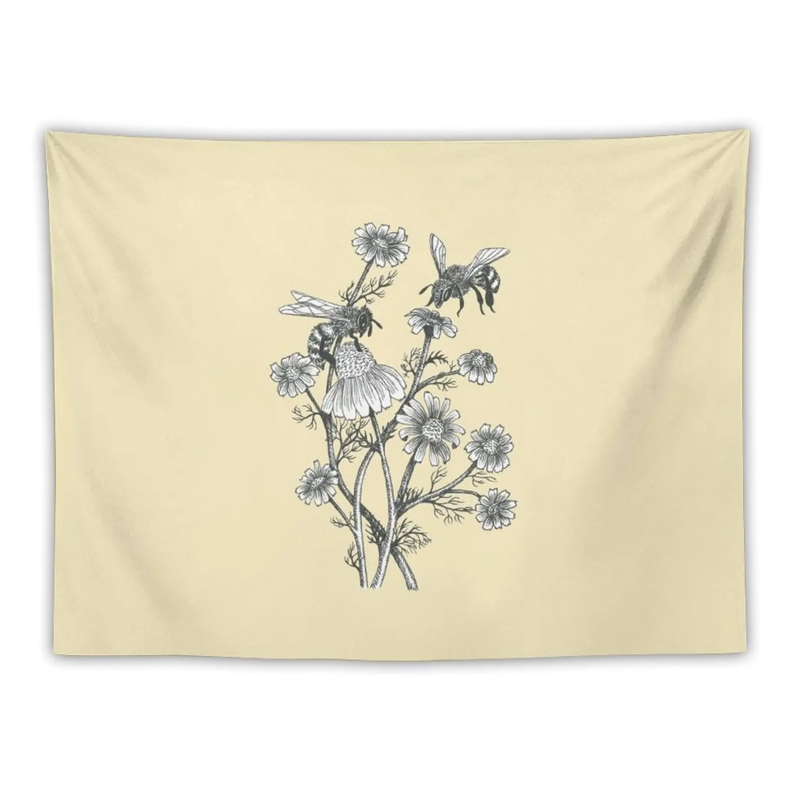 

bees and chamomile on honey background Tapestry Home Decorations Aesthetic Home Decorating For Bedroom Room Decorations Tapestry