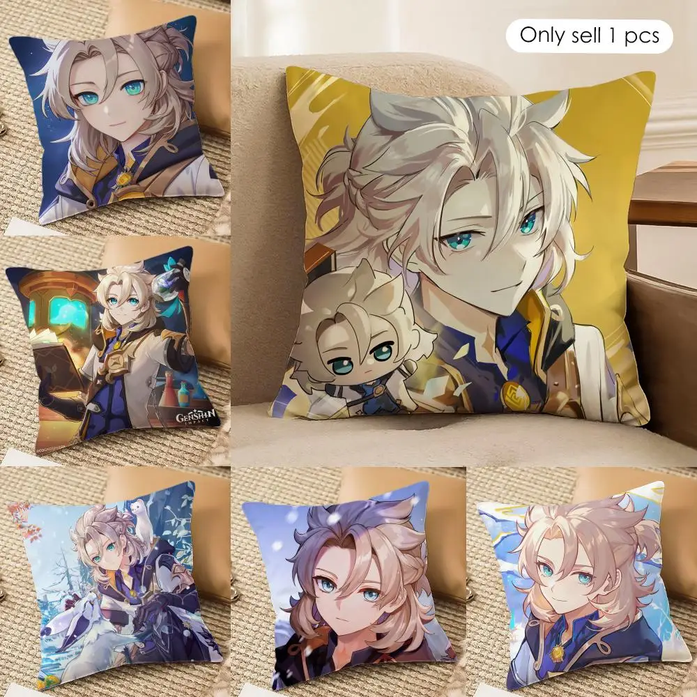 Albedo Cute Genshin Impact Cushion Cover Silky Short Plush Invisible Zipper Dustproof Sofa Pillow Case For Home Decor