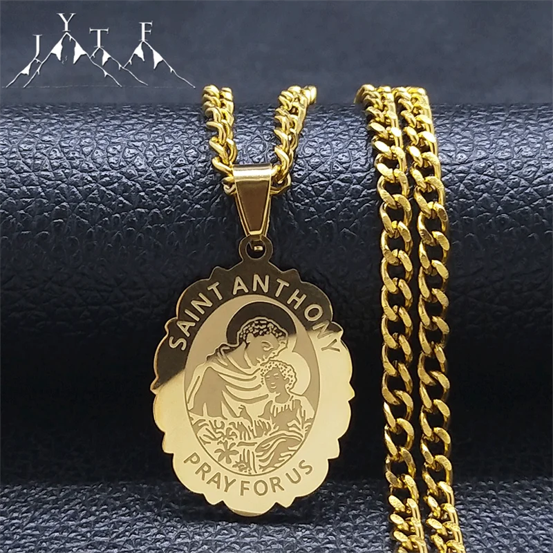 Heilige Anthonie beten für uns Erzengel Edelstahl Hip Hop Halskette Frauen Gold Farbe Blumen Halsketten Schmuck Geschenke n3191gds05 – Detail 9