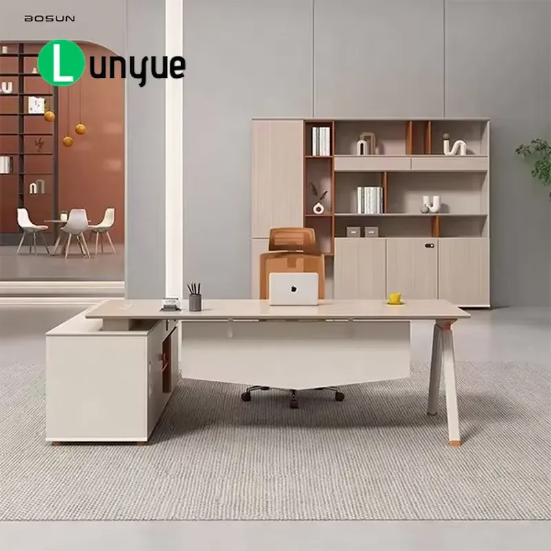 Modern L Shaped Wooden Office Desk Luxury CEO Manager Executive Workstation for Boss Home Business Large Space Durable
