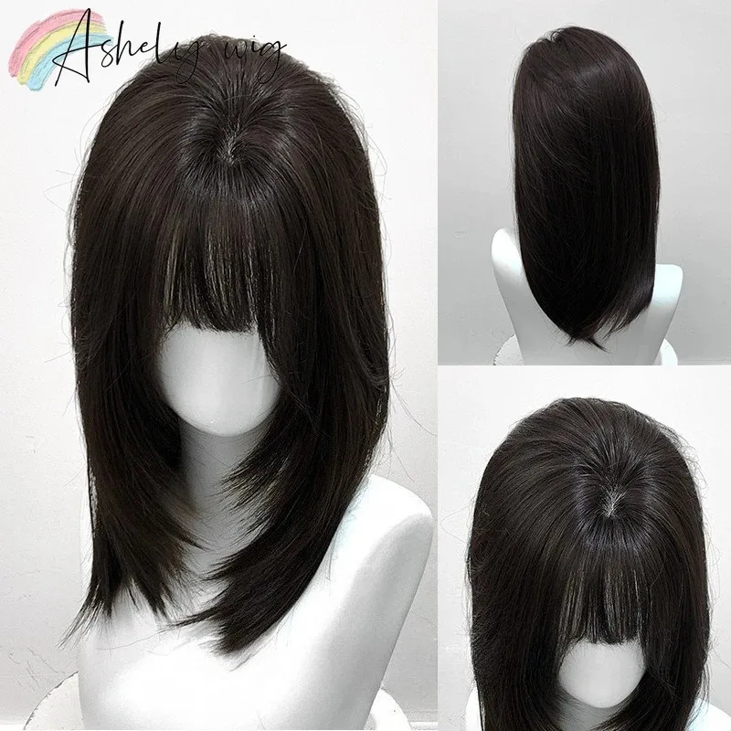 

Черный парик, короткий прямой 14-дюймовый парик из волос с челкой, повязка на голову, парик, высокотемпературные волокна, синтетические парики, Лолита Perruque Femme