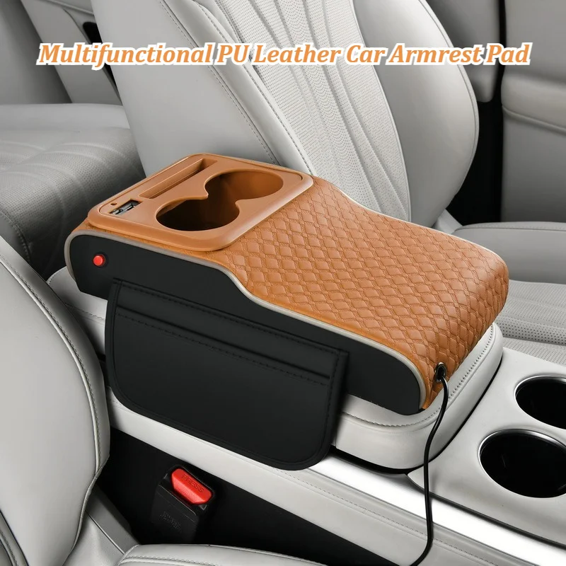 

Многофункциональная подставка для автомобильных стаканов из искусственной кожи с карманами для хранения, мягкая и удобная, для зарядки телефона и поддержки.