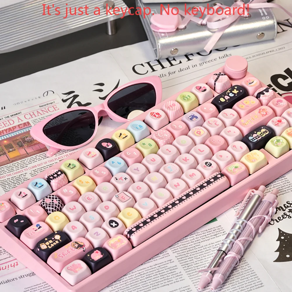 Cute Pink Keycap Set PBT 132 Key MOA Guardian Love Cartoon Girl Keycap Suitable for 60/84/98/108 Mechanical Keyboard