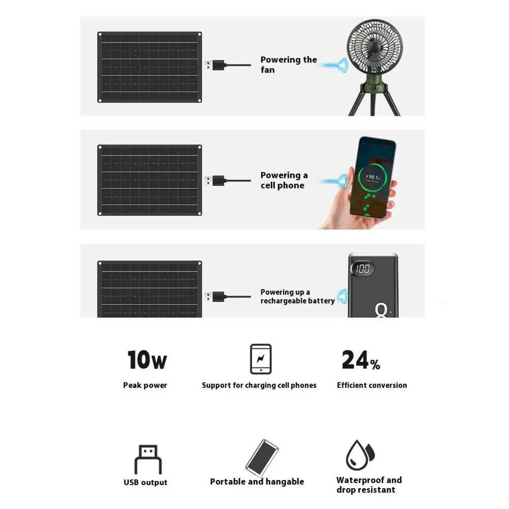 USB 태양 전지 패널 충전기 18V 10W 미니 태양 전지 패널 경량 휴대용 태양 전지 패널 키트 방수 태양 전지 패널 전화 전원 바
