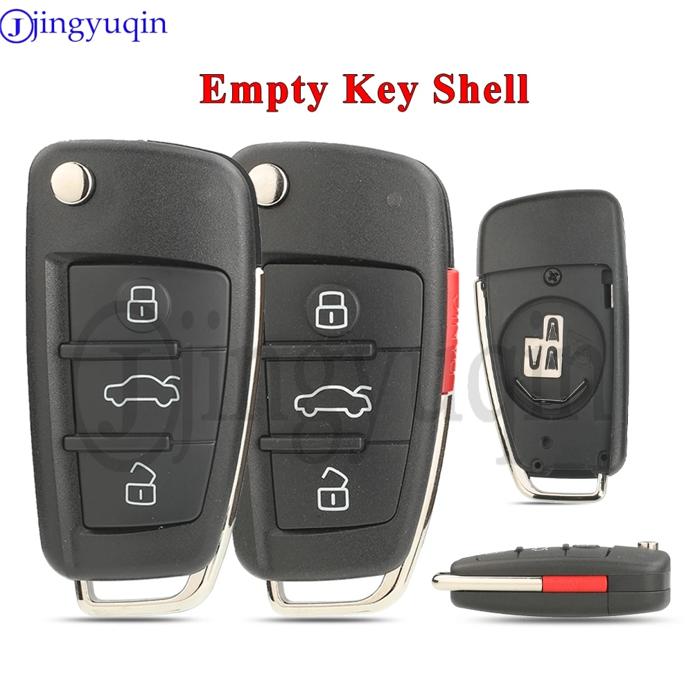jingyuqin 3/4 Buttons Remote Flip Car Key Shell Fob For Audi A2 A3 A4 A6 A6L A8 Q7 B7 Q3 S5 C5 C6 TT Keyless Case Replacement