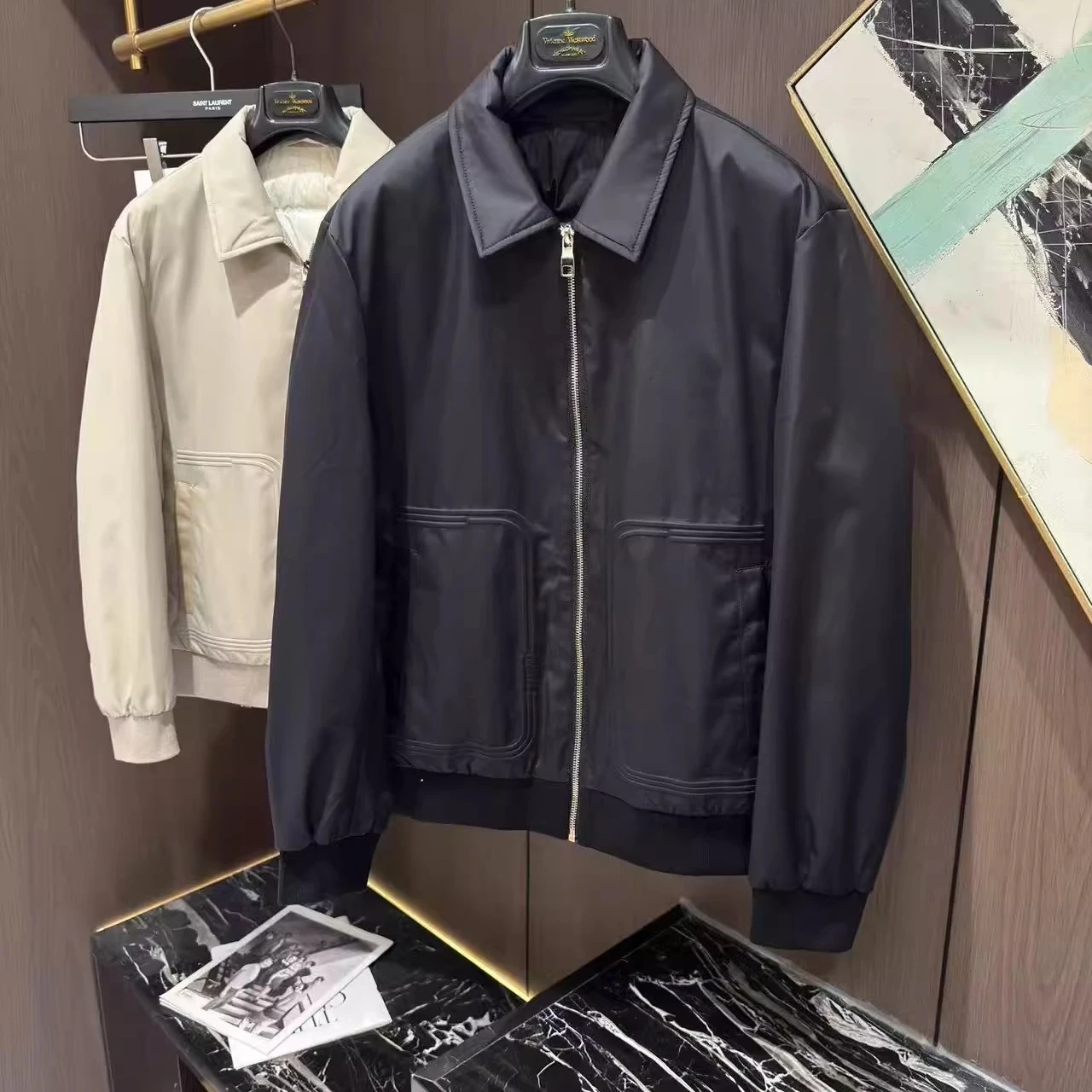 

Italian LP embroidered old money style men's lapel down jacket