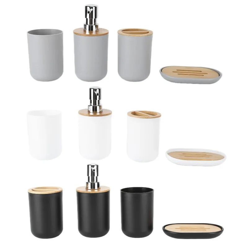 

4Pcs Bathroom Accessory Set Bamboo Waterproof Gift Toothbrush Cup Soap Box for Home Hotel