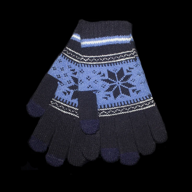 Rimiut Guanti invernali lavorati a maglia con fiocco di neve blu navy per donna Uomo Guanti casual caldi e spessi per adulti Guanti antivento in