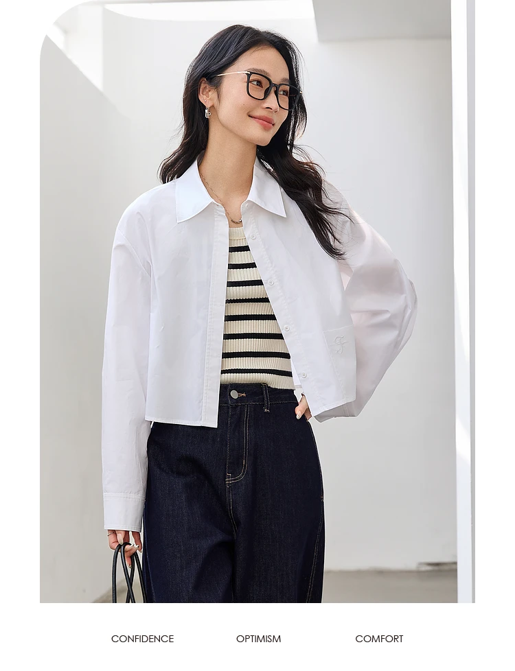 VIMLYVIMLYVIMLY White Simple Commuter Lapel Short Shirt Women's 2025 Spring New Premium Shirt Pure Cotton Top A0285