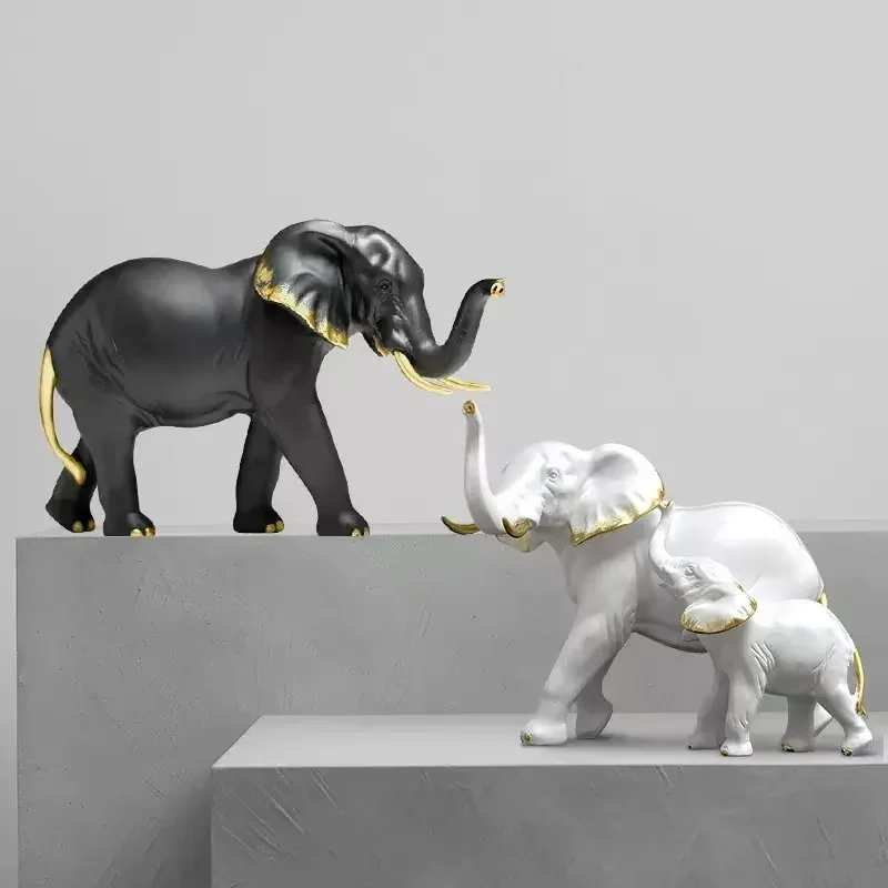 Modern Decor Animal Resin Elephant Statues Figurines Living Room Table Ornaments Crafts