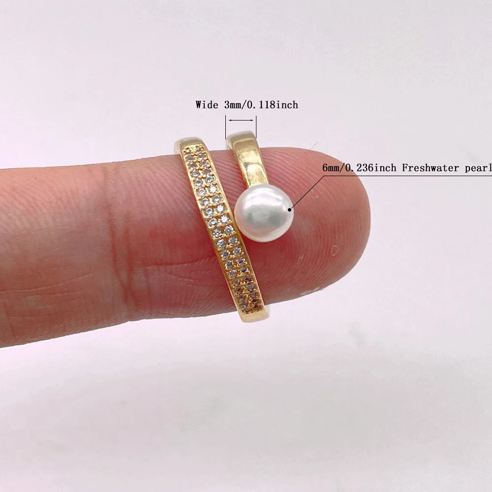 6mm round AAAA+ natural freshwater pearl 3mm wide wrapped ring, personalized opening golden ring