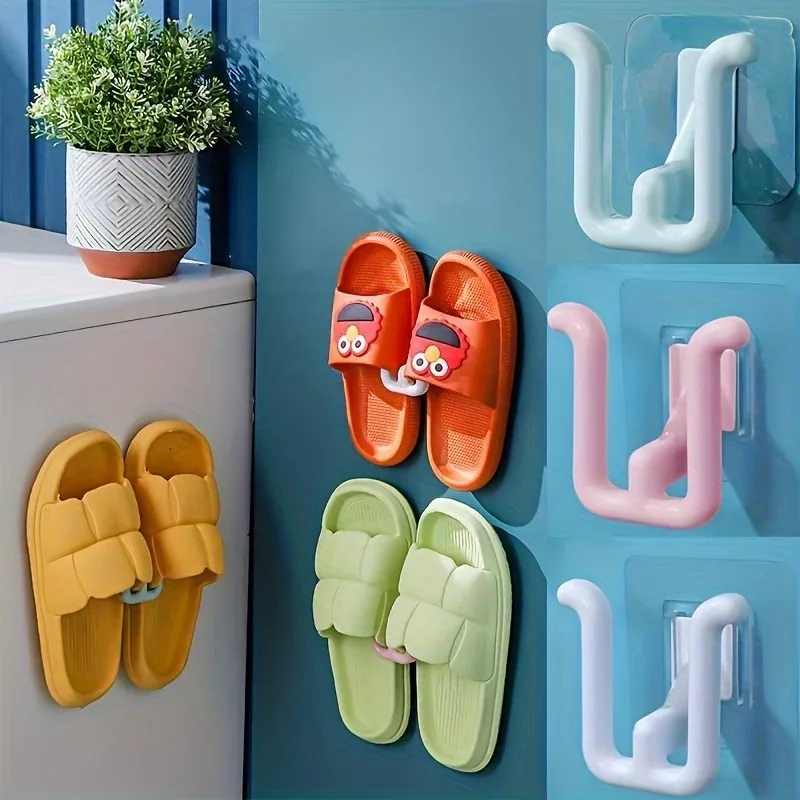 1/2 Stück bunte selbstklebende Schuhregale, wandmontiert, mit Haken, für Badezimmer, Schlafzimmerdekoration, einfache Installation, praktischer Haken