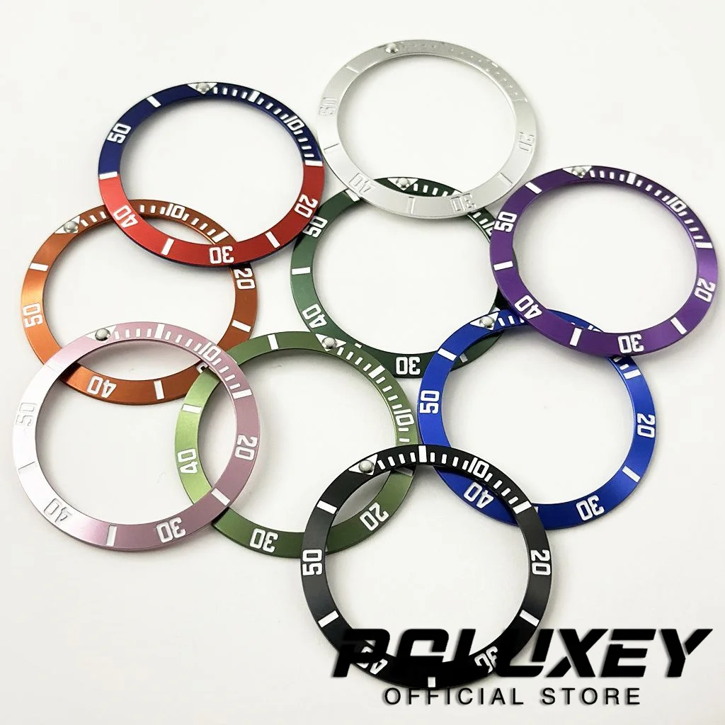 38 มม.อลูมิเนียมแหวนดําน้ําสีแดงสีม่วงเงินสีส้มสีฟ้าสีเขียวสีดํานาฬิกา BEZEL แทรกสําหรับนาฬิกาผู้ชายกรณีเปลี่ยนอุปกรณ์เสริม