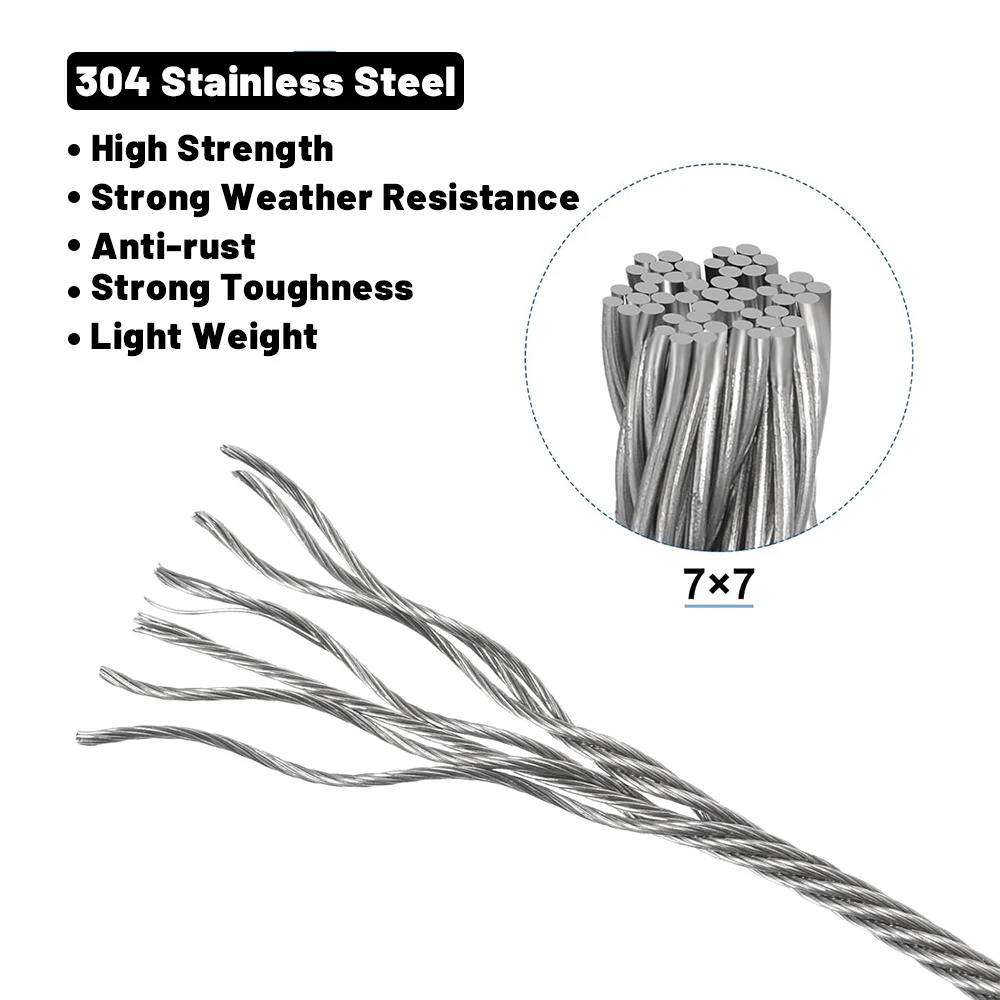 PVC Coated 304 Stainless Steel Wire Rope 1-6mm 5-100M 4 Colors: Black/Red/Blue/Green for Rigging Suspension Clothesline