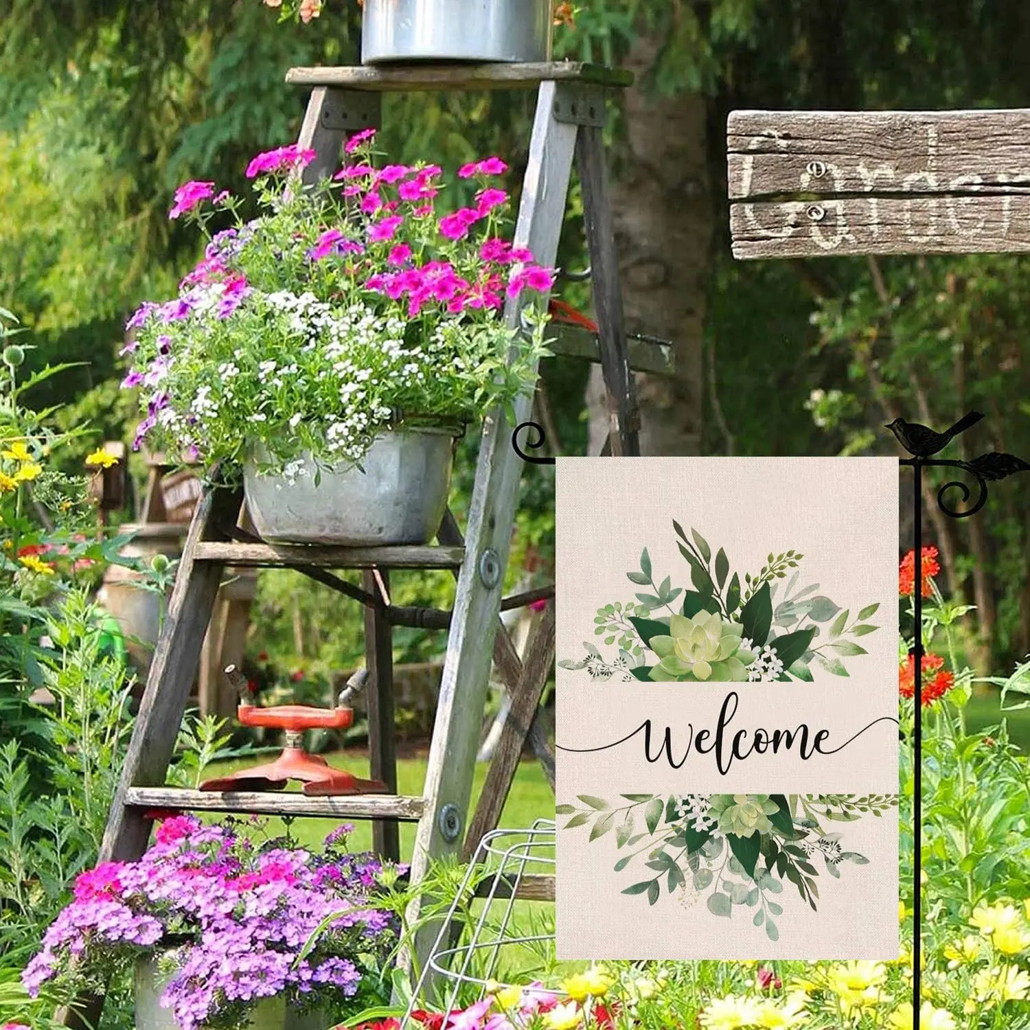 Spring Floral Garden Flag,Double Sided Burlap Welcome Spring and Summer Yard Flags Seasonal Outdoor Flag Cute Farmhouse Decor Ba