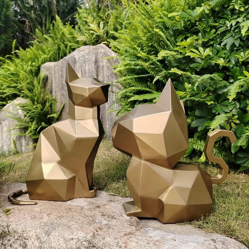 

Geometric block face diamond cat garden landscape abstract stainless steel sculpture simple shopping mall floor decoration