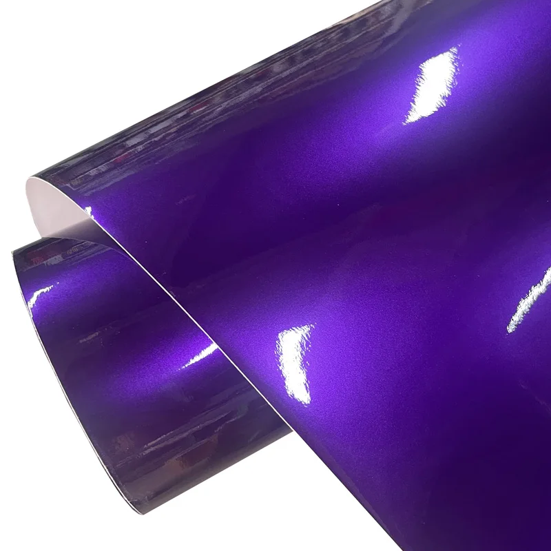 Premium Ultra Gloss Metallic Candy Purple Vinyl Car Wrap Film Roll with Air Release Stretchable Self Adhesive Decal