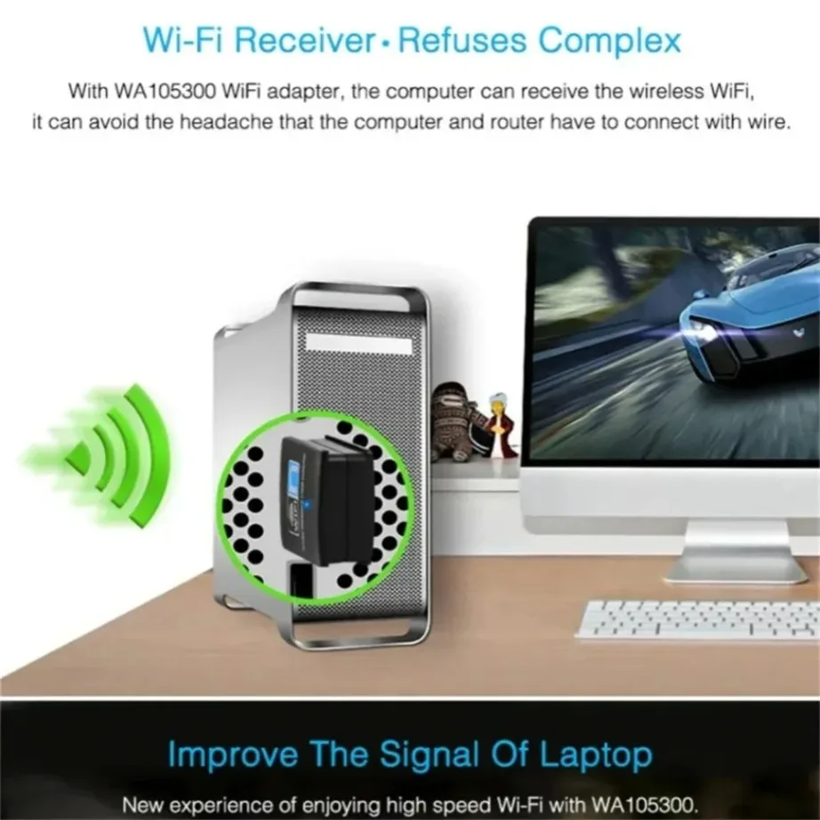 Mini adaptador WiFi USB 2,4 Ghz 300Mbps adaptador de tarjeta de red inalámbrica USB 2,0 adaptador WiFi para ordenador portátil de escritorio Windows 10/8/7
