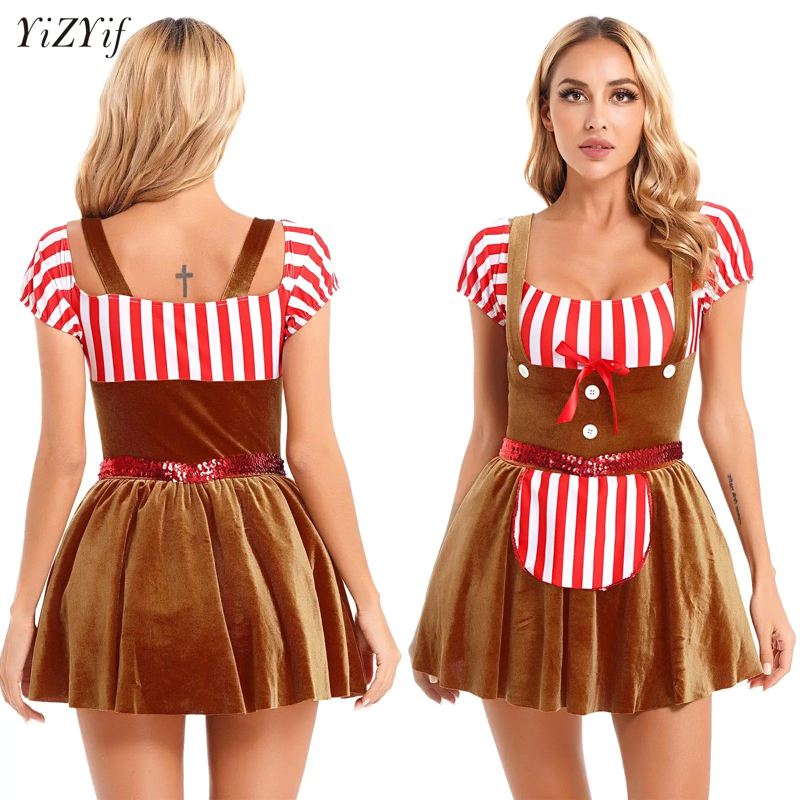 

Funny Christmas Gingerbread Man Costume Women New Year Party Carnival Halloween Gingersnap Cookie Man Cosplay Mesh Tutu Dress